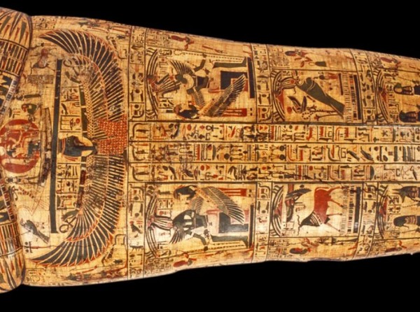 Coffin lid painted with hieroglyphic spells from the Book of the Dead