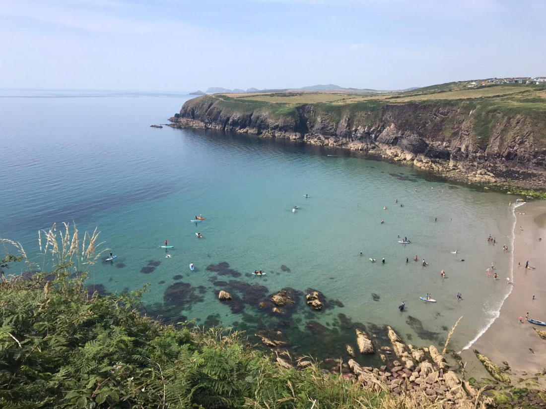 A clifftop view of Caerfai Bay