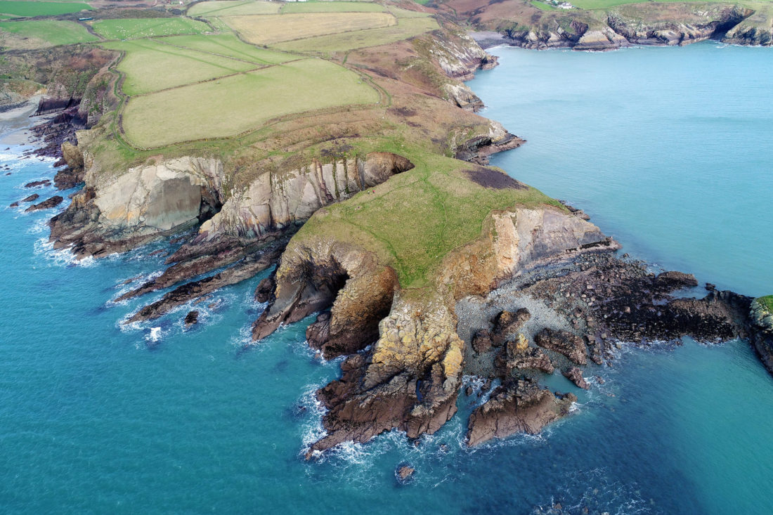 Caerfai promontory fort photographed from the air